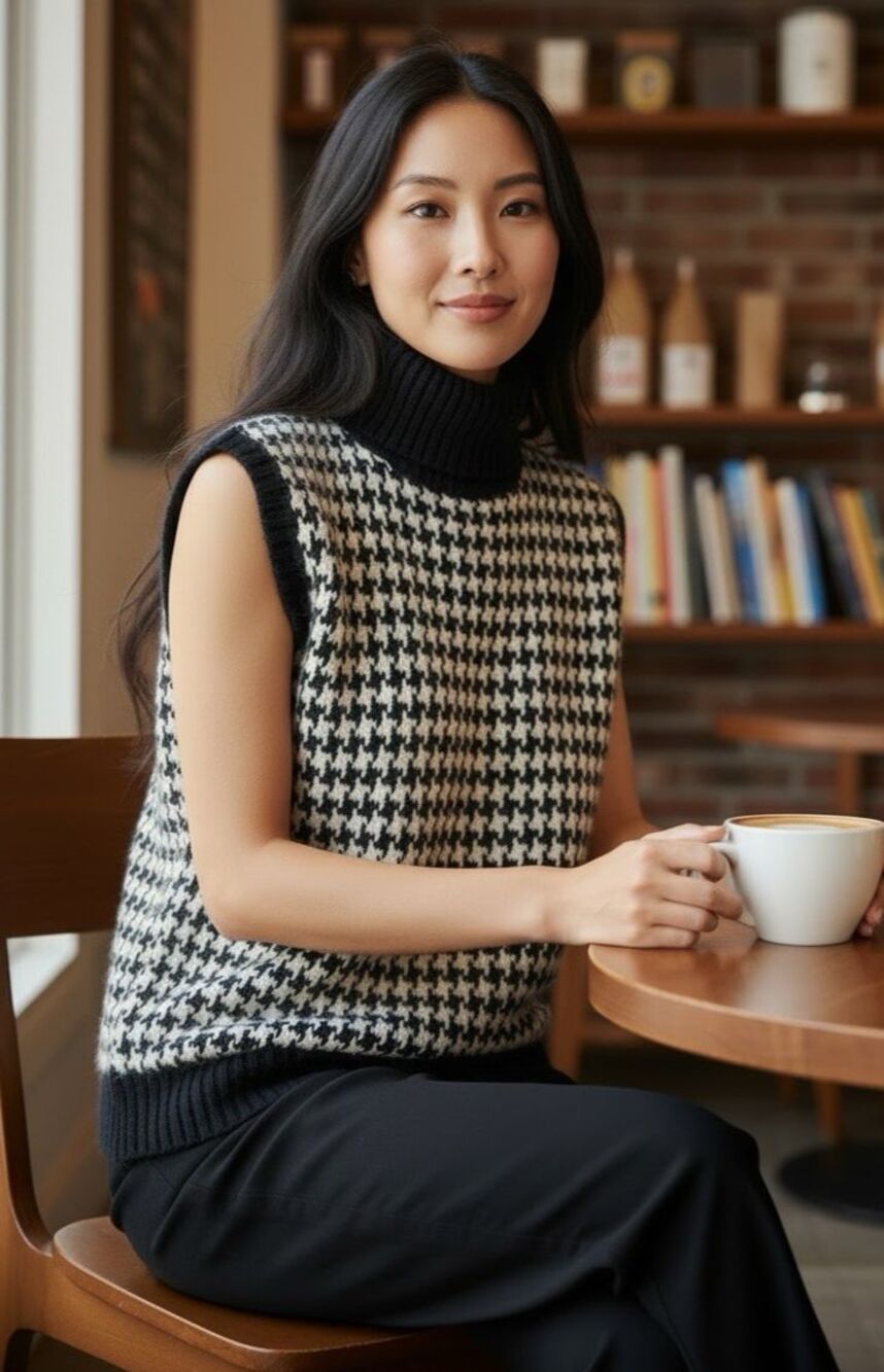 Lauren Ralph Lauren womens Merino wool cashmere houndstooth turtleneck Medium